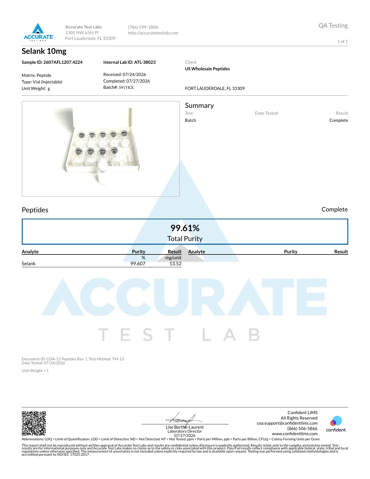Certificate of Analysis