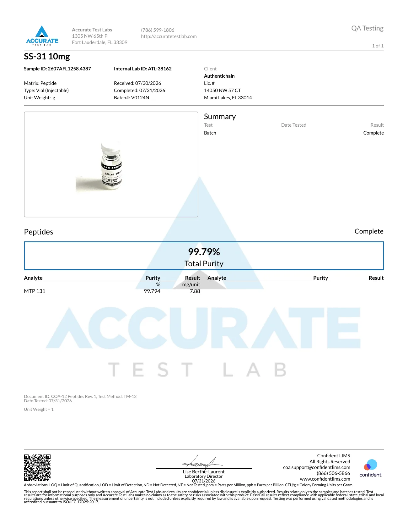 Certificate of Analysis