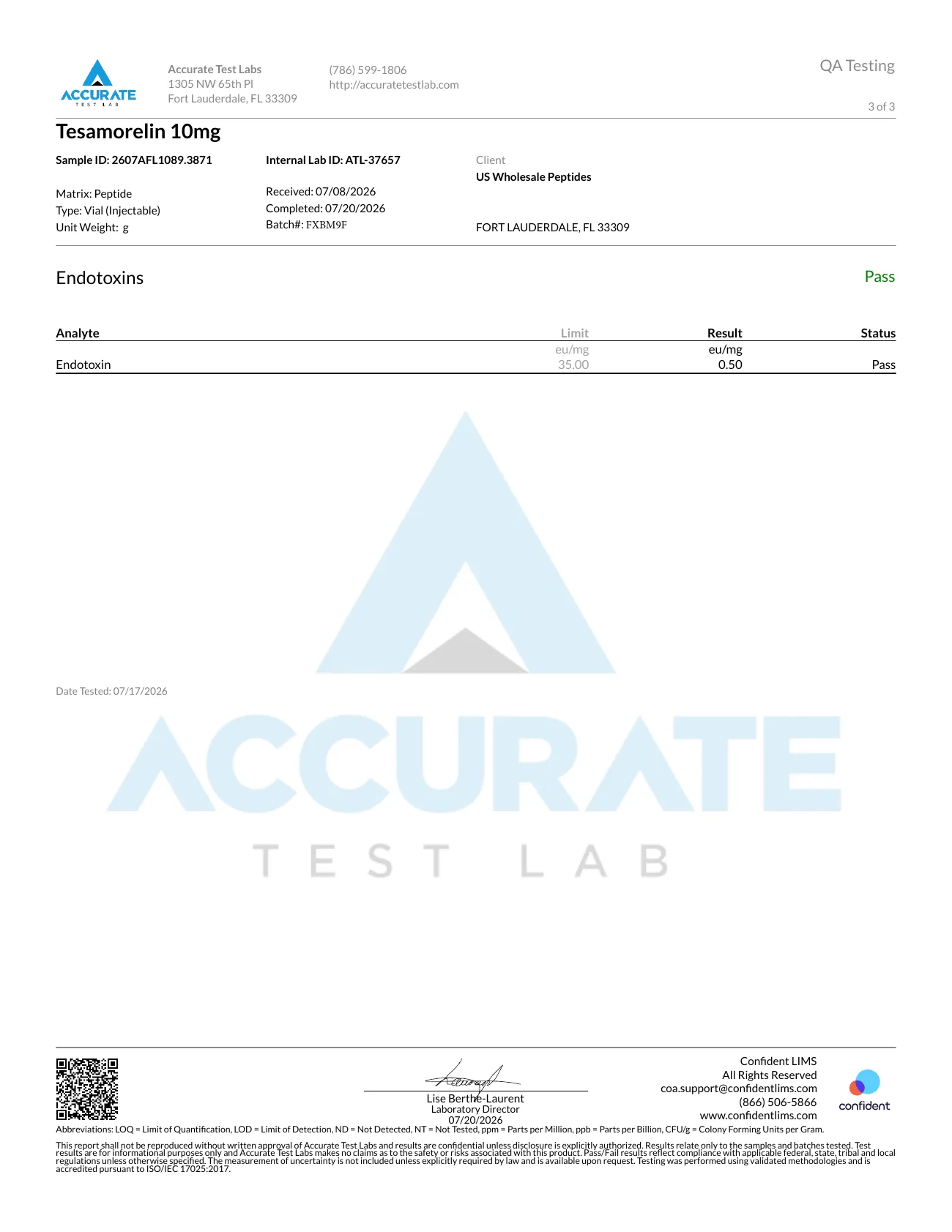 Certificate of Analysis